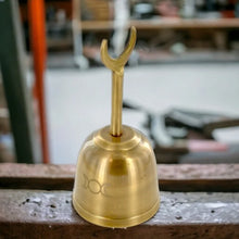 Load image into Gallery viewer, Brass Altar Bell with Triple Moon Engraving - Wiccan Ritual Tool - Spiritual, Harmonic Decor - Pagan Altar Accessory
