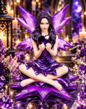 Laden Sie das Bild in den Galerie-Viewer, Purple Amethyst Fairy Figurine Holding Heart Gothic Fantasy Ornament Gift
