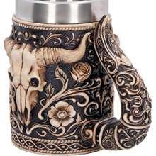 Load image into Gallery viewer, Bull Skull Tankard Western Cowboy Mug Gothic Barware Collectible Drinkware
