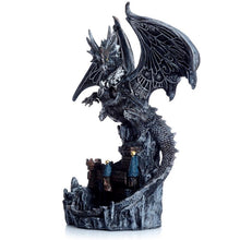 Laden Sie das Bild in den Galerie-Viewer, Magic Silver Castle Guardian Dragon Figurine - Fantasy Statue Ornament
