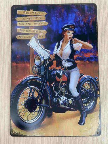 Vintage Pin Up Lady Biker Metal Sign - Retro Charm for Your Space Man Cave Garage Shed Wall Decor-OsirisTradingUK