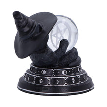 Load image into Gallery viewer, Witch&#39;s Familiar Cat Figurine Crystal Ball Gothic Wiccan Ornament Pagan Occult Art
