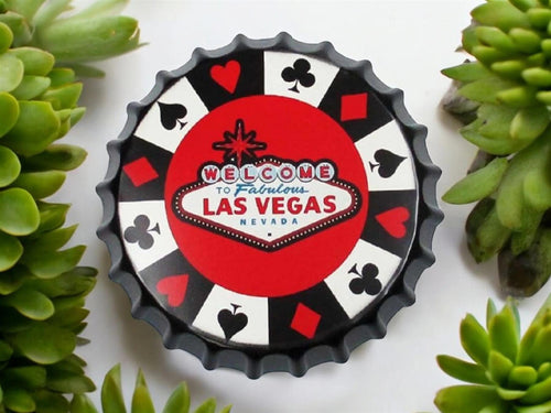 Welcome to Fabulous Las Vegas Metal Wall Art - Poker Chip Design, 40 cm Diameter, Ready to Hang-OsirisTradingUK