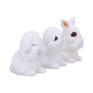 Three Wise Bunnies Figurines – 9cm Adorable White Bunny Ornaments