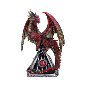 Fantasy Red Dragon Figurine Gothic Sculpture Pyramid Base Crystal Glass Eye Decor