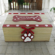 Load image into Gallery viewer, Festive Christmas Dog Treat Box - Wooden Santa Paws Storage Box for Pet Treats
