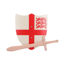 Load image into Gallery viewer, St. George Medieval Wooden Shield &amp; Sword Set Knight Costume Accessory
