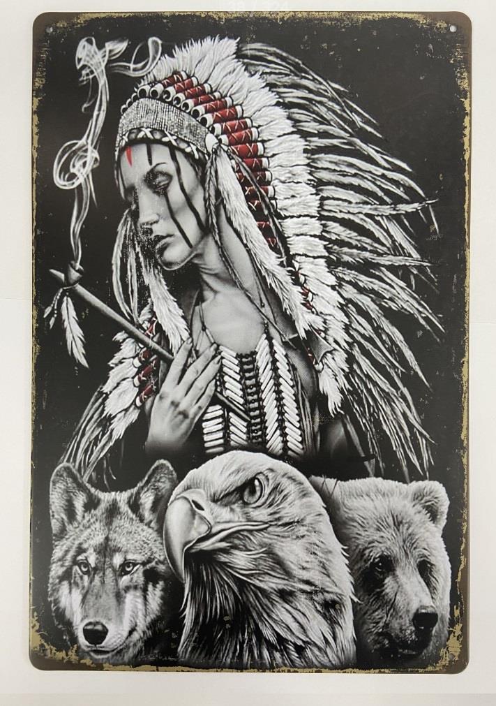 Spirit of the Wild: Native American Wolf, Eagle and Bear Metal Sign Wall Decor House Warming Gift-OsirisTradingUK