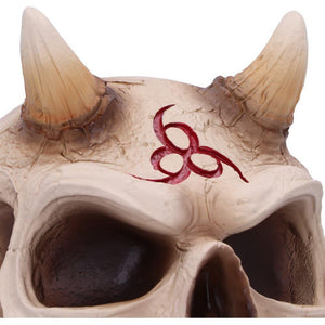 James Ryman 666 Skull 20cm - Gothic Devil Skull Ornament with Horns - Hand-Painted Resin Collectible - Occult Pentagram Art Figurine - Unique Gothic Fantasy Decor