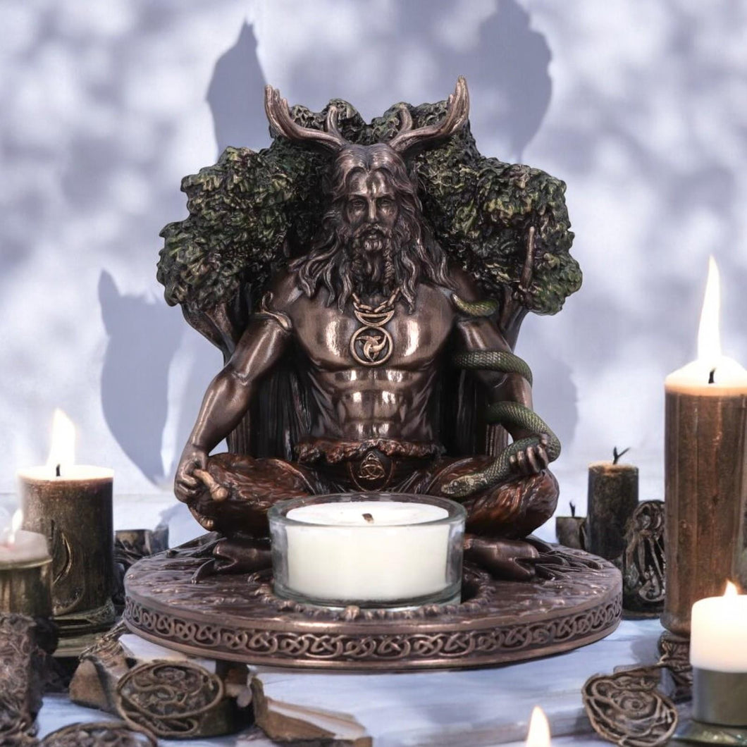 Cernunnos Celtic God Bronze Tealight Holder | Pagan Decor | Handcrafted Resin 13.5cm