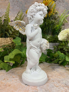 Elegant Cherub with Golden Rose Basket Statue, Artisanal Cherub Sculpture, Heavenly Floral Decor, Angelic Figurine, Unique Handcrafted Gift-OsirisTradingUK