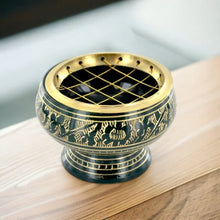 Load image into Gallery viewer, Hand-Engraved Green Resin Incense Burner | Metal Handcrafted with Artisan Detail | Spiritual Aromatherapy Essential-OsirisTradingUK
