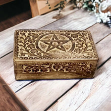 Load image into Gallery viewer, Engraved Pentagram Wooden Box, Mystical Handcrafted Keepsake, Wicca Pagan Rustic Spiritual Decor, Occult Altar Unique Accessory-OsirisTradingUK
