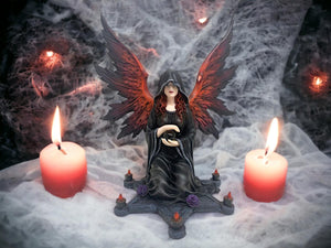 Enigmatic Dark Enchantress Resin Statue with Crystal Ball - Gothic Altar Pentagram Figure, Mystic Decor-OsirisTradingUK