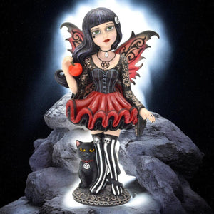 Hazel Gothic Fairy Figurine 16cm - Black Cat Fantasy Ornament, Hand-Painted Decor