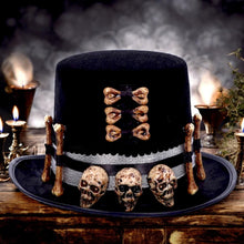 Charger l&#39;image dans la galerie, Voodoo Priest Skull and Bone Top Hat Gothic Fantasy Prop Halloween Costume Accessory
