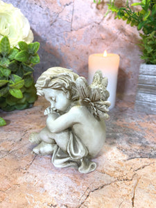 Guardian Angel Grave Cherub Resin Ornament - Symbol of Peace and Remembrance, Memorial Cemetery Decor - 12 x 10 cm