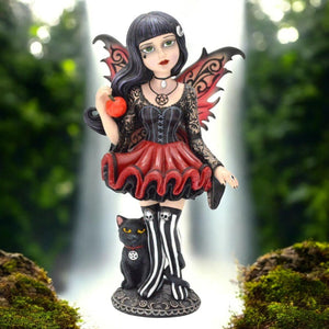 Hazel Gothic Fairy Figurine 16cm - Black Cat Fantasy Ornament, Hand-Painted Decor