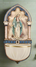 Load image into Gallery viewer, Miraculous Holy Water Font Luminous with Gold Foil Highlights Religious Gift
