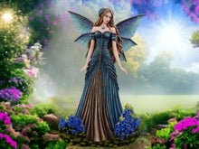 Load image into Gallery viewer, Royal Azure Enchantment - Elegant Resin Fairy Statue with Iridescent Wings, Majestic Garden Fairy Collectible, Enchanted Forest Decor
