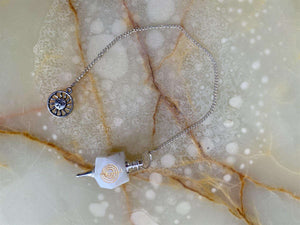 Cho Ku Rei White Agate Pendulum with Sun Charm - Energy Healing Dowsing Tool, Spiritual Balancing Chain Pendant, Reiki Charged Divination-OsirisTradingUK
