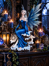 Laden Sie das Bild in den Galerie-Viewer, Midnight Blue Gothic Fairy Wolf Statue 50cm Fantasy Figurine Ornament Decor
