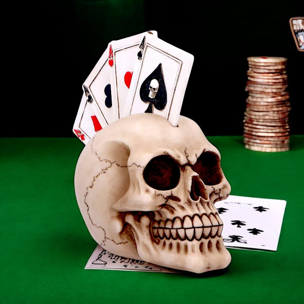 Gothic Poker Skull Ornament Fantasy Home Decor Figurine Halloween Sculpture Gift