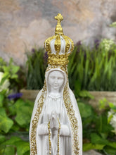 Load image into Gallery viewer, Resin Statue of Our Lady of Fatima, Religious Figure with Golden Accents, Elegant Virgin Mary Sculpture, Spiritual Christian Decor
