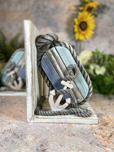 Rustic Nautical Charm Reclaimed Wood Anchor and Rope Book Ends-OsirisTradingUK