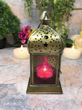 Load image into Gallery viewer, Moroccan Style Brass Lantern Antique Multicoloured Glass Tea Light Candle Holder Home Decoration
