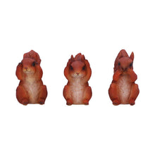 Load image into Gallery viewer, Three Wise Squirrel Figurines Hear See Speak No Evil Woodland Animal Statue
