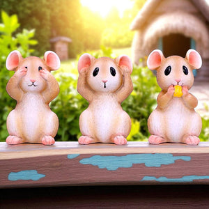 Three Wise Mice Figurines Ornaments Hear No See No Speak No Evil Cute Decor