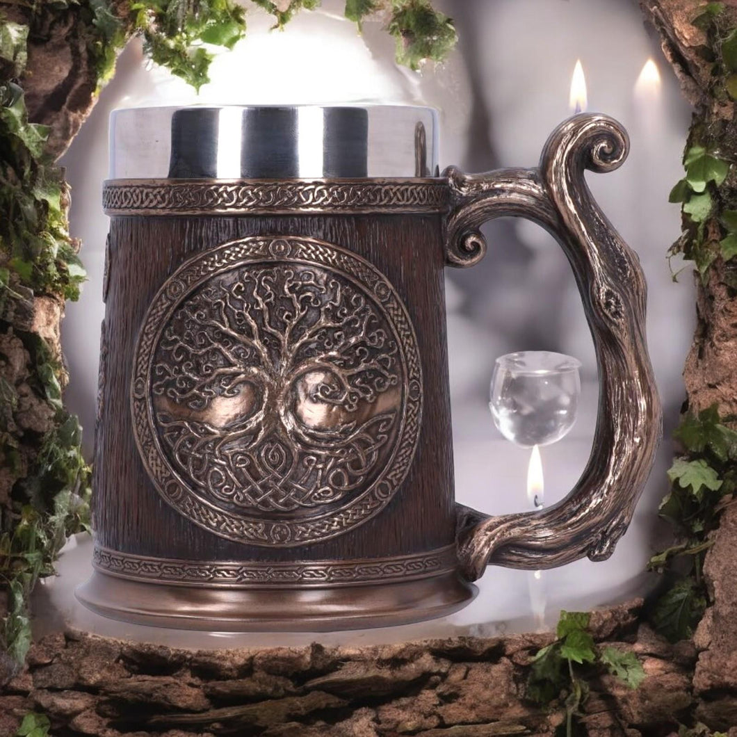 Tree of Life Tankard 16cm | Bronze Celtic Design Mug with Stainless Steel Insert