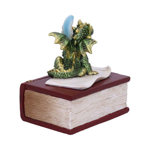 Gothic Dragon Trinket Box with Quill Fantasy Book Decor Statue Magical Gift Idea
