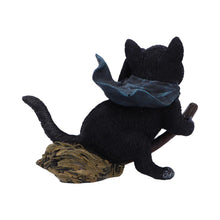 Load image into Gallery viewer, Witchcraft Cat Flying on Broom Gothic Familiar Figurine Wiccan Witch Art Decor
