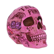 Load image into Gallery viewer, Pink Gothic Tattoo Skull Money Box | Resin Skull Coin Bank | Tattoo Fund Gift Box
