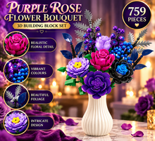 Load image into Gallery viewer, 3D Purple Rose Flower Bouquet Building Blocks 759pc Botanical Construction Set

