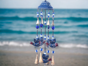 Prezents.com Large Wind Chime with Blue Birds and Bells - Gorgeous Unique Hanging Decor 65cm-OsirisTradingUK