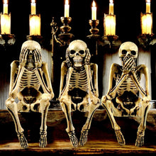 Load image into Gallery viewer, Three Wise Skeleton Figurines | Gothic See No Evil, Hear No Evil, Speak No Evil Decor
