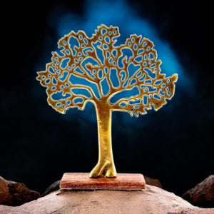 Antique Gold Tree of Life Ornament - Home Decor on Wooden Plinth, 35cm