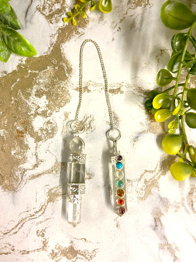 Dual-Ended 16cm Clear Quartz Wand with Chakra Pendant Energy Healing Tool Chakra Balancing Pendant-OsirisTradingUK