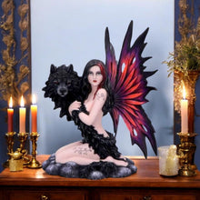 Load image into Gallery viewer, Shadow Spirit Fairy and Wolf Figurine 34.5cm - Handcrafted Resin Fantasy Decor
