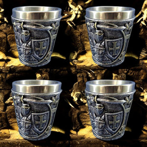 Medieval Knight Shot Glass Set of 4 Templar Themed Gothic Altar Drinkware 6cm