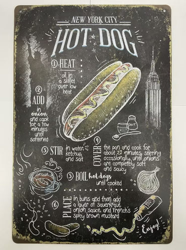 Vintage Inspired New York City Hot Dog Recipe Metal Sign Perfect Retro Decor-OsirisTradingUK