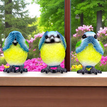 Load image into Gallery viewer, Three Wise Blue Tit Bird Figurines See No, Hear No, Speak No Evil Set Ornaments
