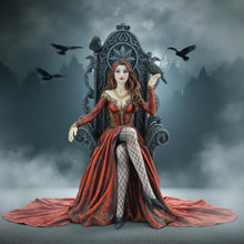 Load image into Gallery viewer, Gothic Raven Queen Figurine Fantasy Lady on Throne Resin Statue 30cm Ornament
