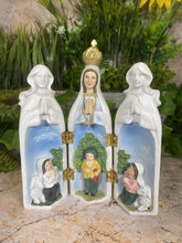 Load image into Gallery viewer, Exquisite Our Lady of Fatima Triptych Handcrafted Resin Masterpiece

