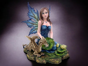 Enchantress of the Verdant Realm - Resin Fairy with Guardian Dragon Figurine, Mystical Fantasy Sculpture, Magical Creature Decor-OsirisTradingUK