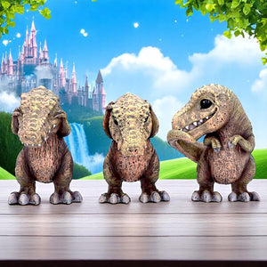 Three Wise T-Rex Dinosaur Figurines Set See No, Speak No, Hear No Evil Figurines