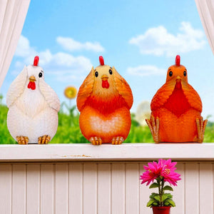 Three Wise Hens Figurines See No, Hear No, Speak No Evil Farmyard Art Decor